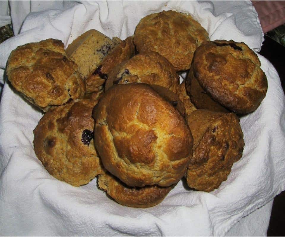Sourdough Blueberru Muffins in a lined basket