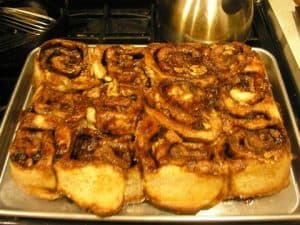 A sheet pan almost filled with our rolls