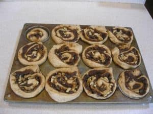 Rolls in a cupcake pan– I should have cut them down a bit more , they are already mushrooming!